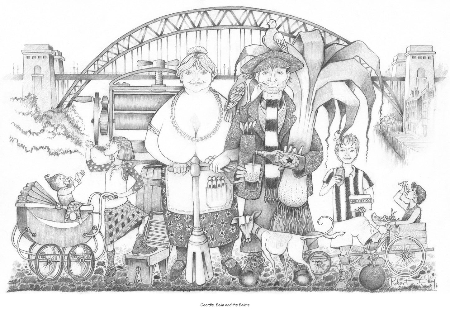 North East Art Prints - Geordie, Bella and the Bairns
