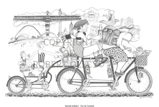 North East Art Prints - Geordie & Bellas Tour De Tyneside