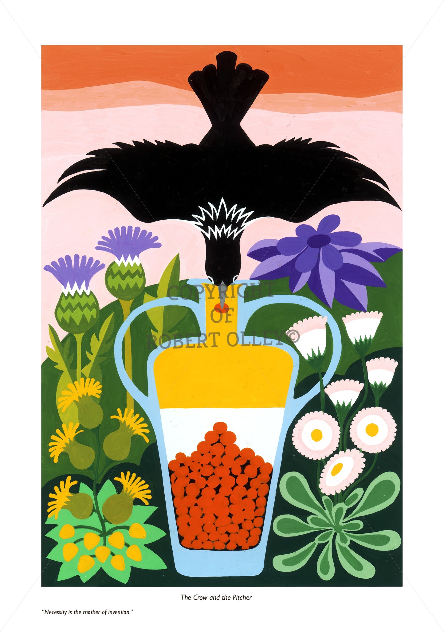 Aesop's Fables print - The Crow And The Pitcher