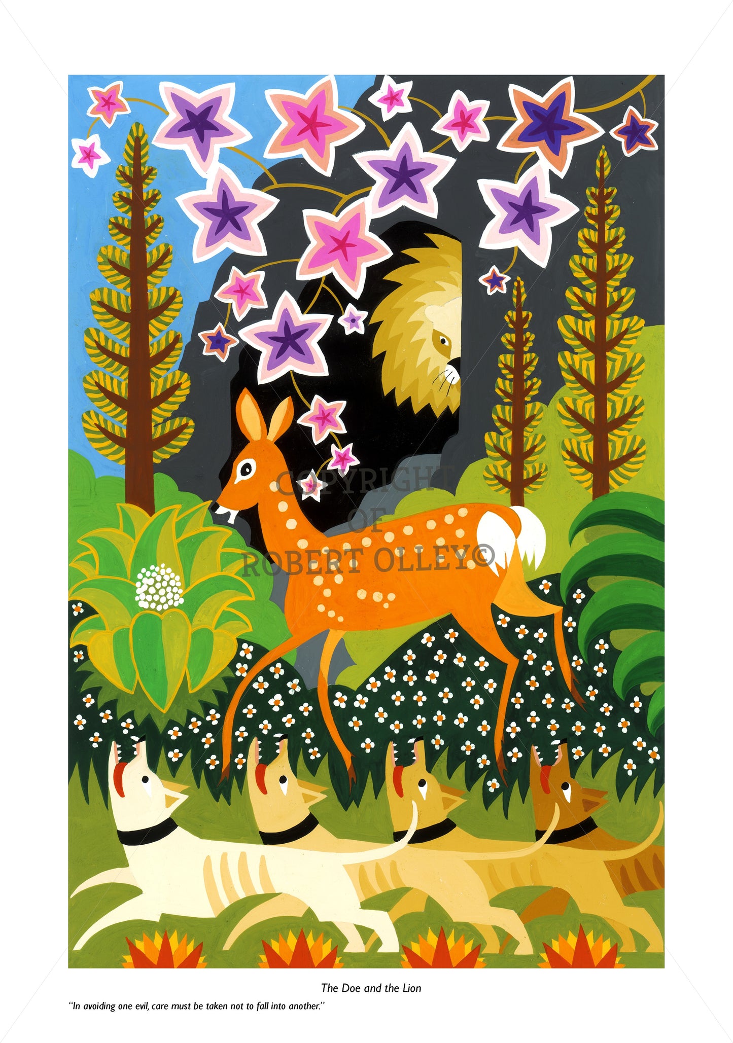 Aesop's Fables print - The Doe And The Lion