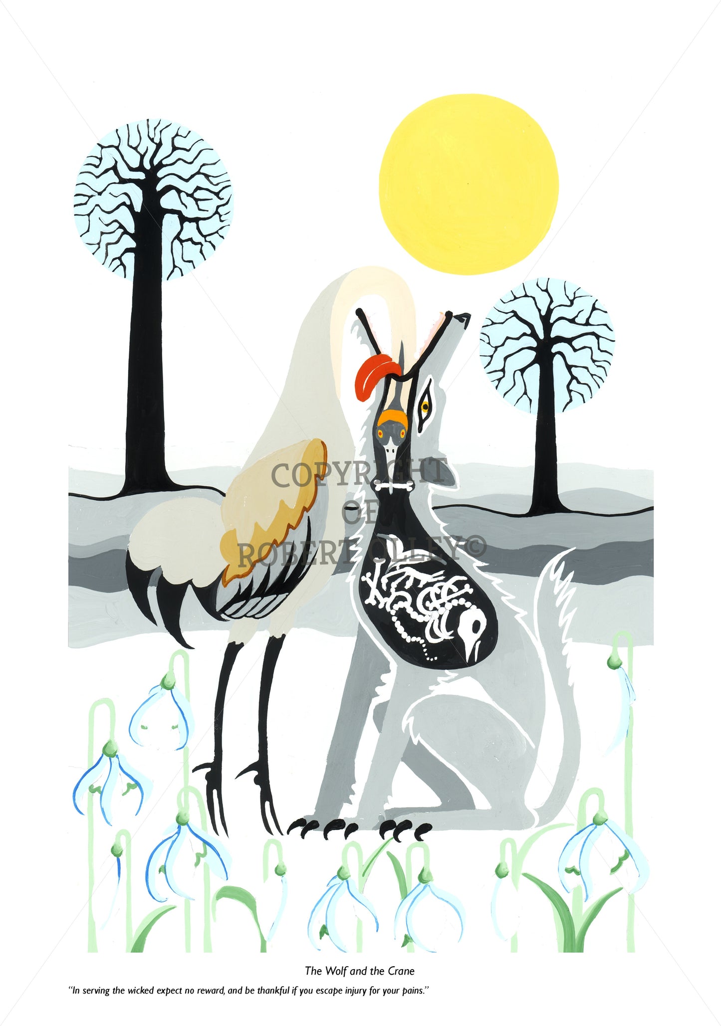 Aesop's Fables print - The Wolf And The Crane