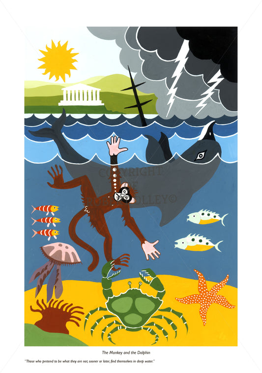 Aesop's Fables print - The Monkey And The Dolphin