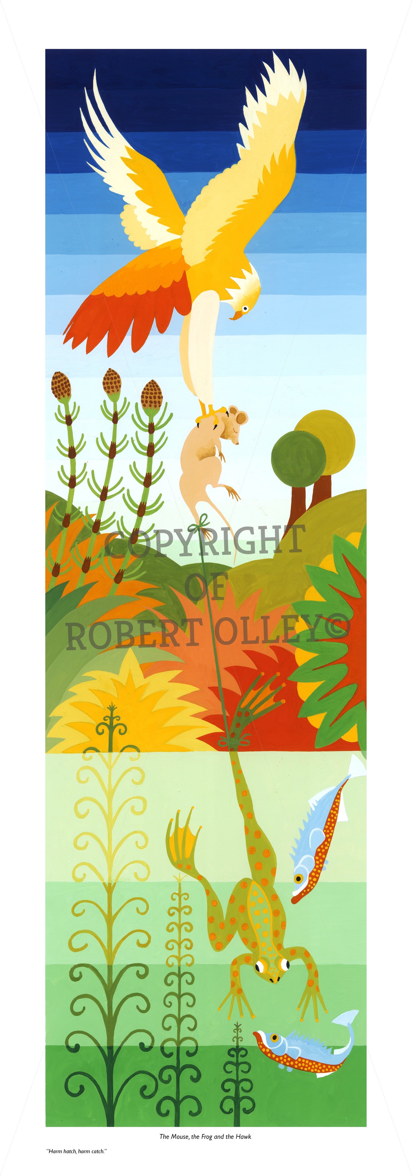 Aesop's Fables print - The Mouse, The Frog and The Hawk